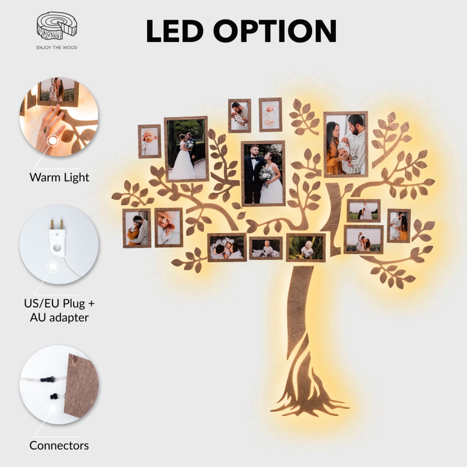 LED Lighted Wooden Family Tree Wall Art for Personalized Decor
