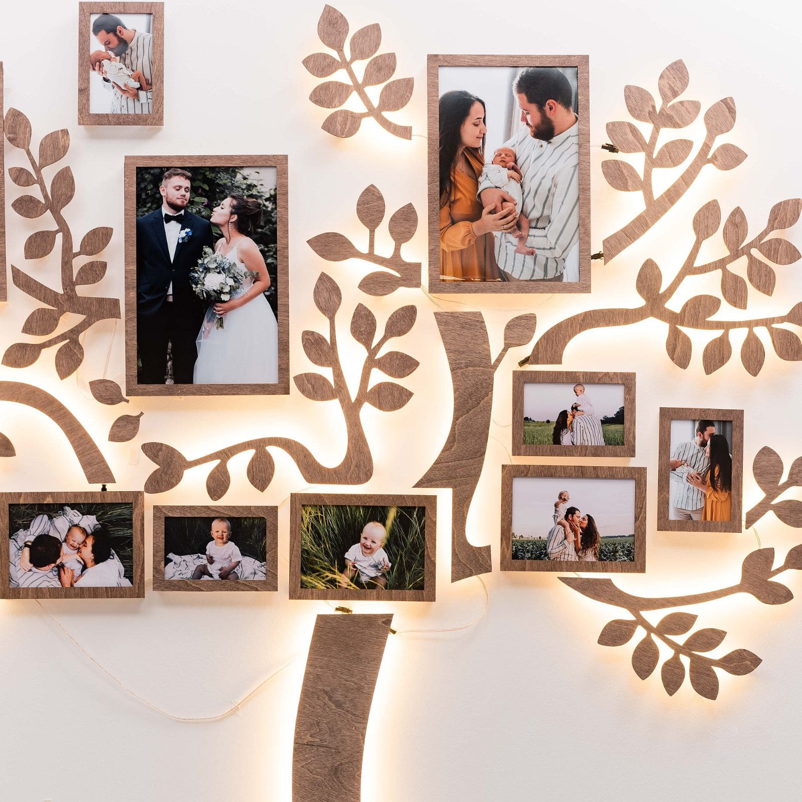 LED Lighted Wooden Family Tree Wall Art for Personalized Decor