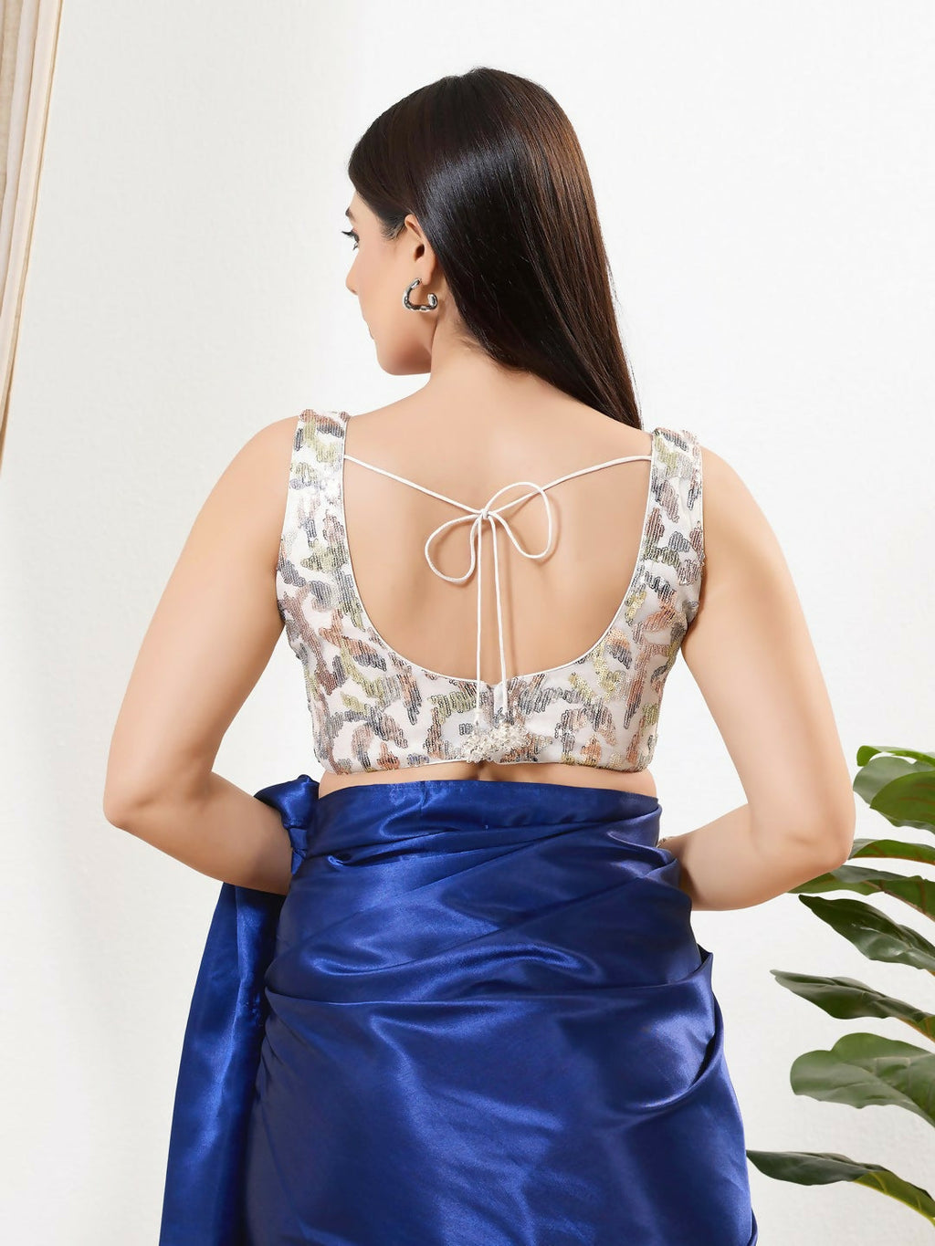 White Silk Padded Blouse with Sweetheart Neckline Sleeveless