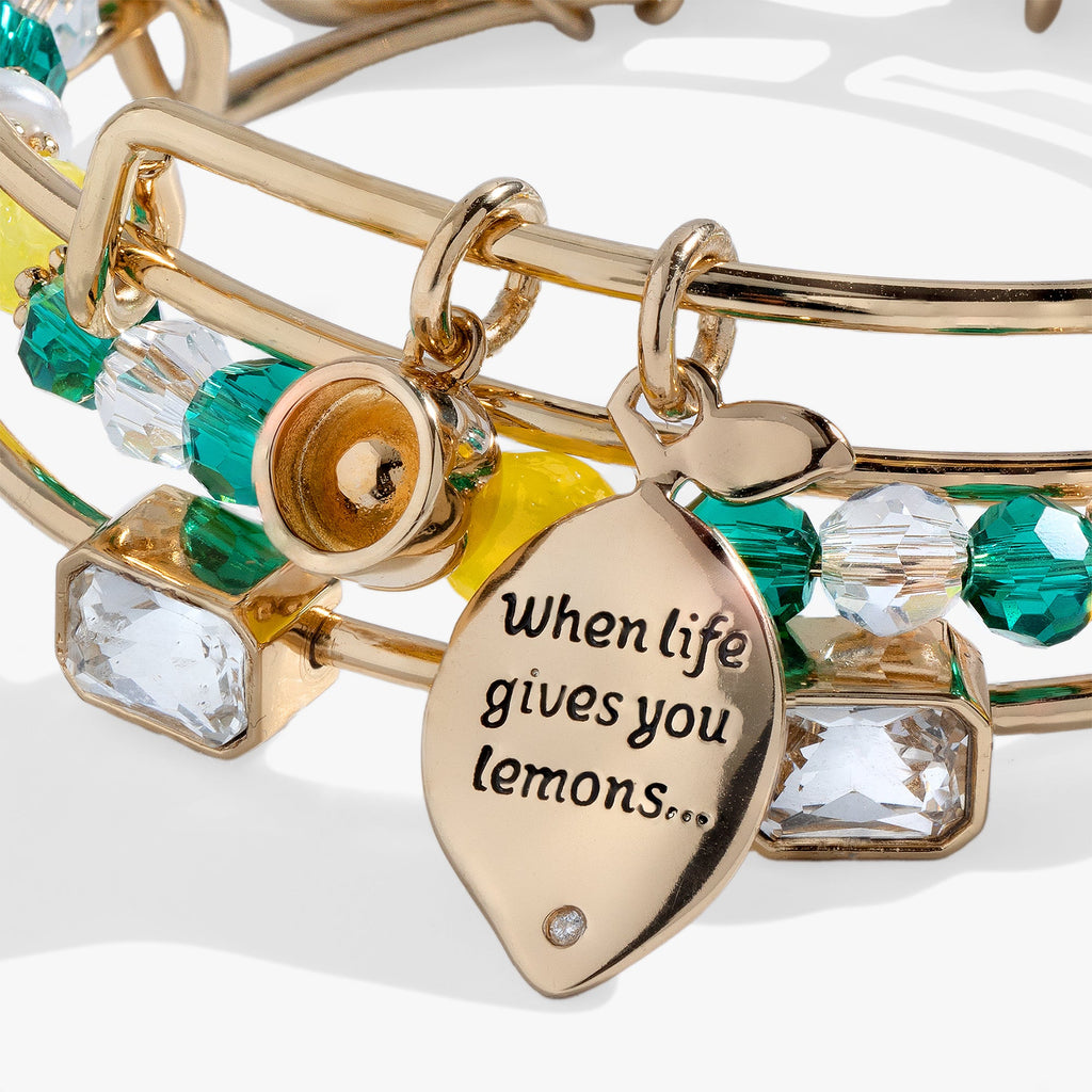 Lemon Charm Bangle Set of 3 – Vibrant Crystal & Floral Jewelry