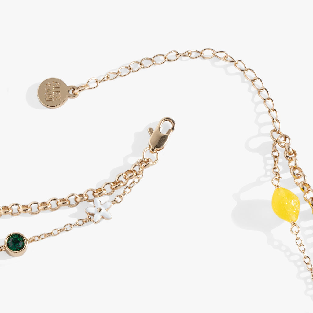 Double-Layer Lemon Charm Necklace with Green and Yellow Crystals