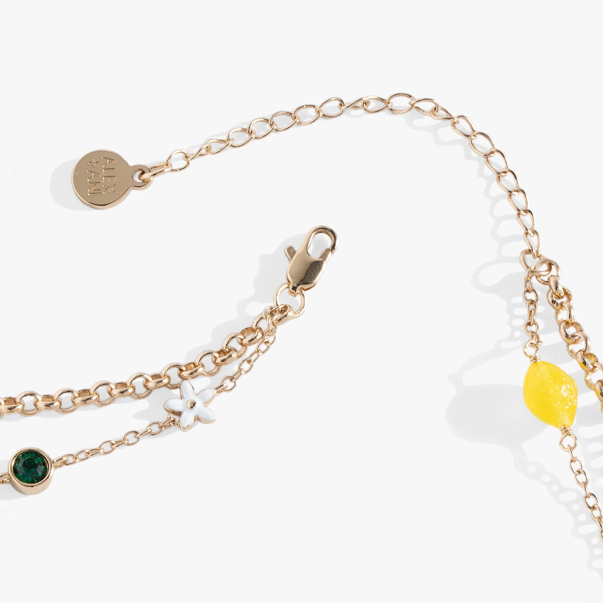 Double-Layer Lemon Charm Necklace with Green and Yellow Crystals