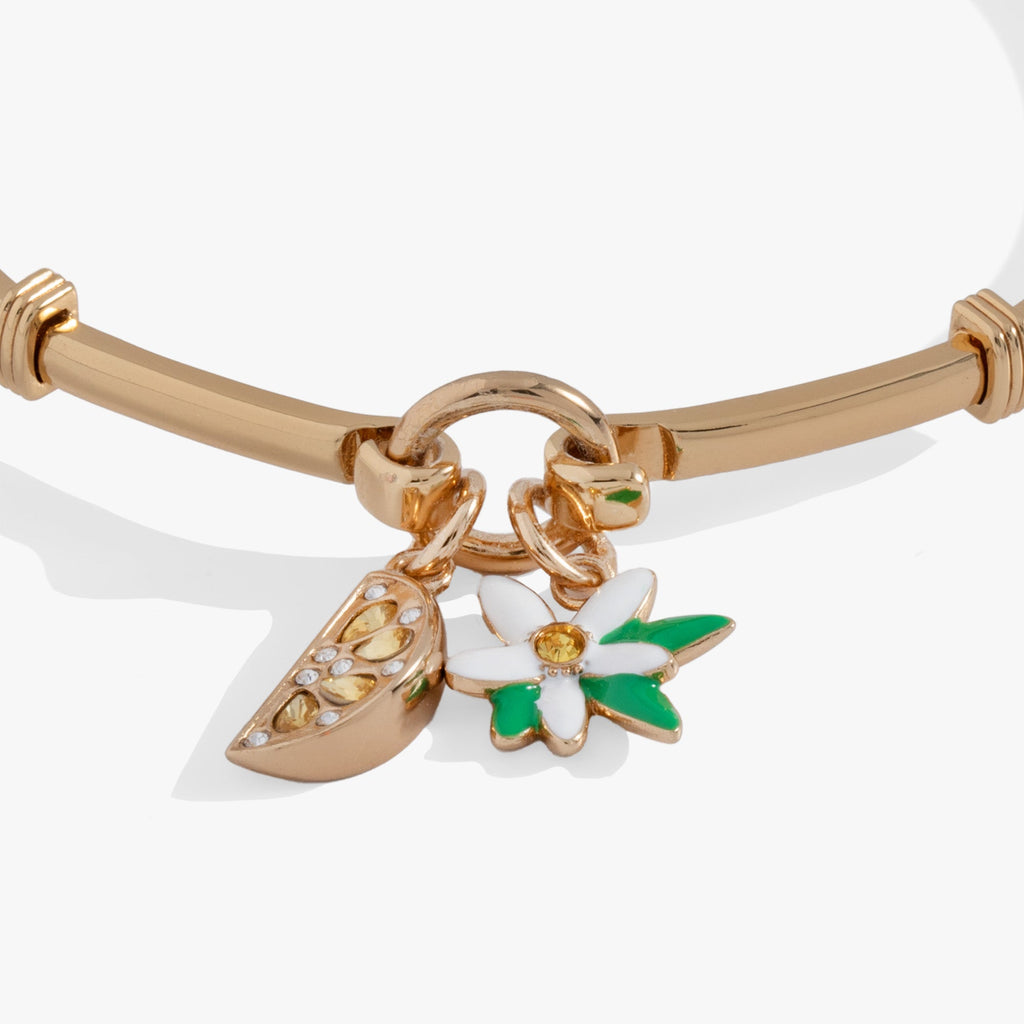 Lemon Tension Bangle with Crystal Charm in Gold and White