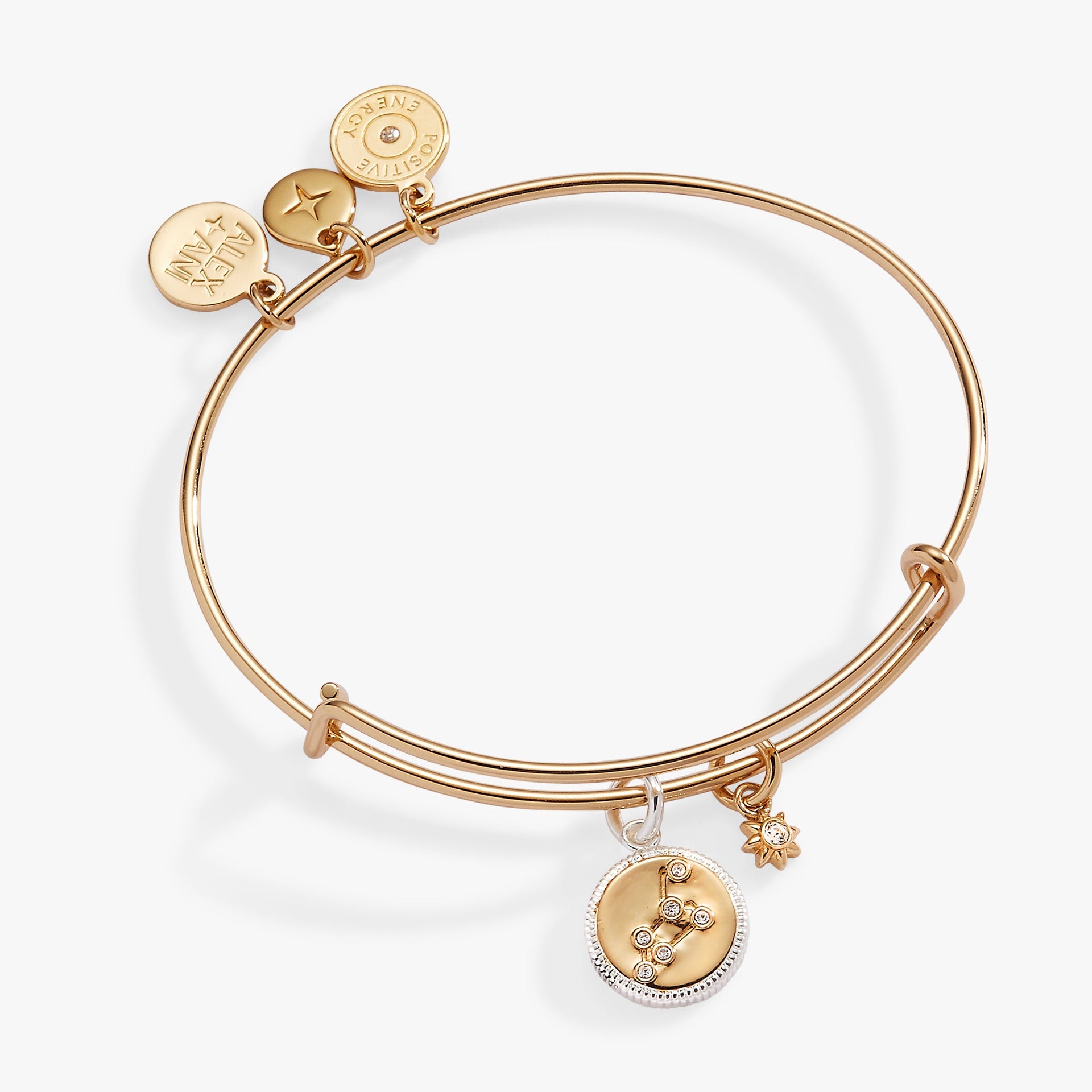 Leo zodiac charm bangle featuring crystal constellation and fire element charm.