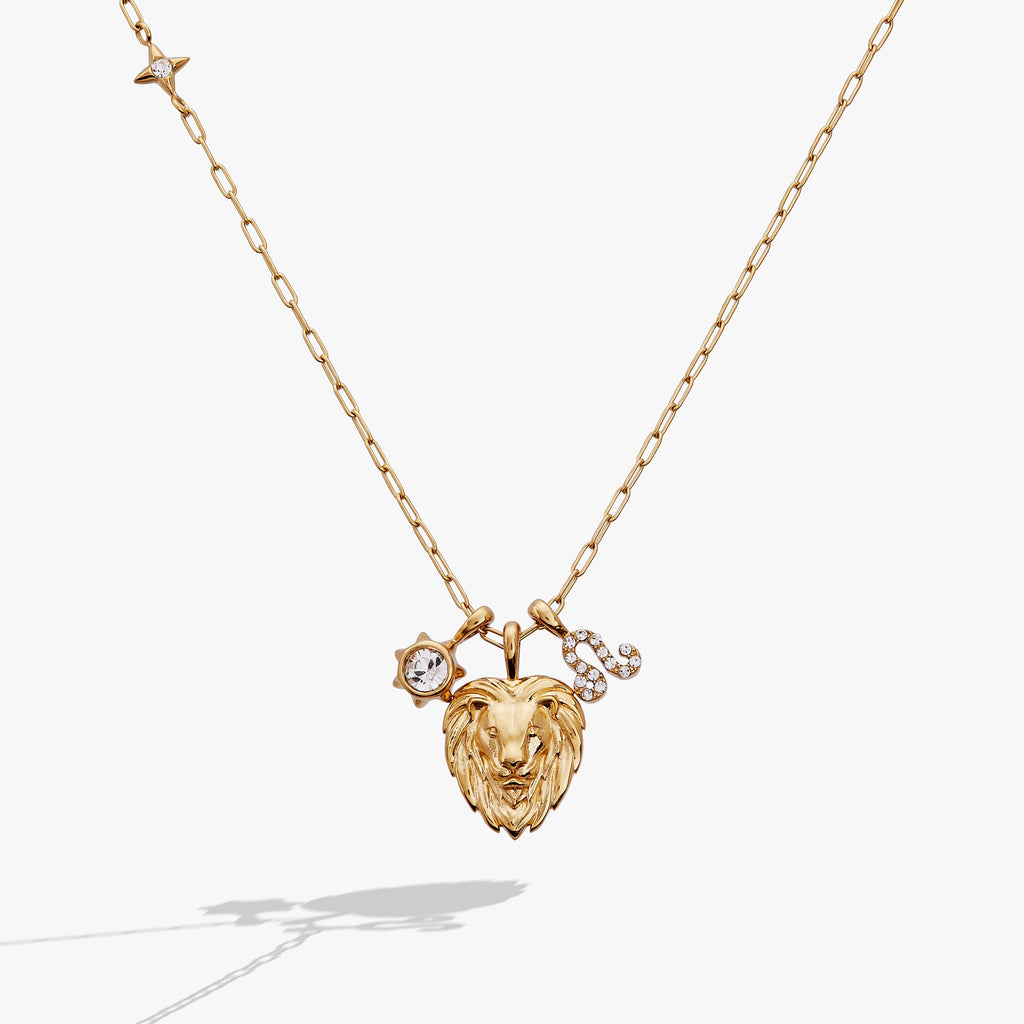 Leo zodiac charm necklace in gold-plated stainless steel featuring a lion charm