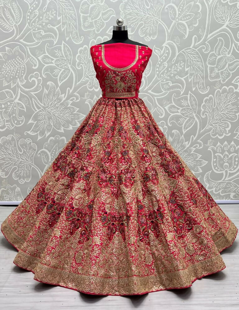Rani Pink Silk Embroidered Wedding Lehenga Choli with Sequins