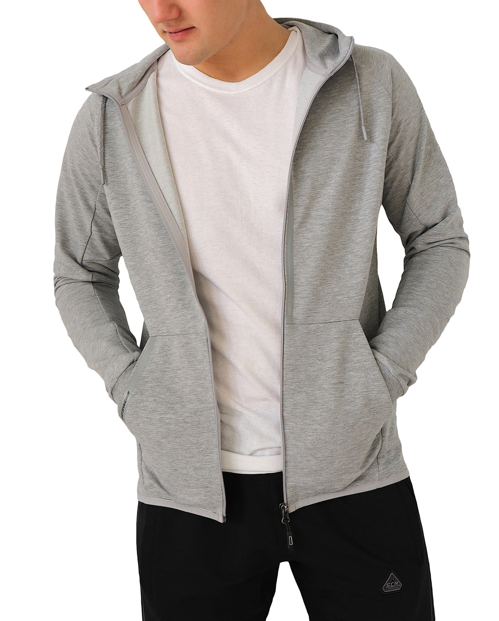 Mens Slim Fit Full-Zip Hooded Sweatshirt in Heather Grey - Image 25
