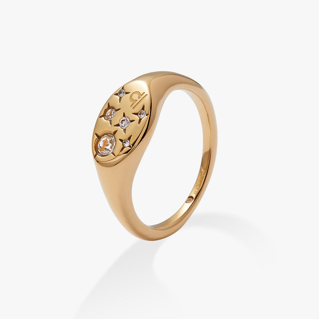Libra Zodiac Signet Ring with Crystal Accents - Size 7