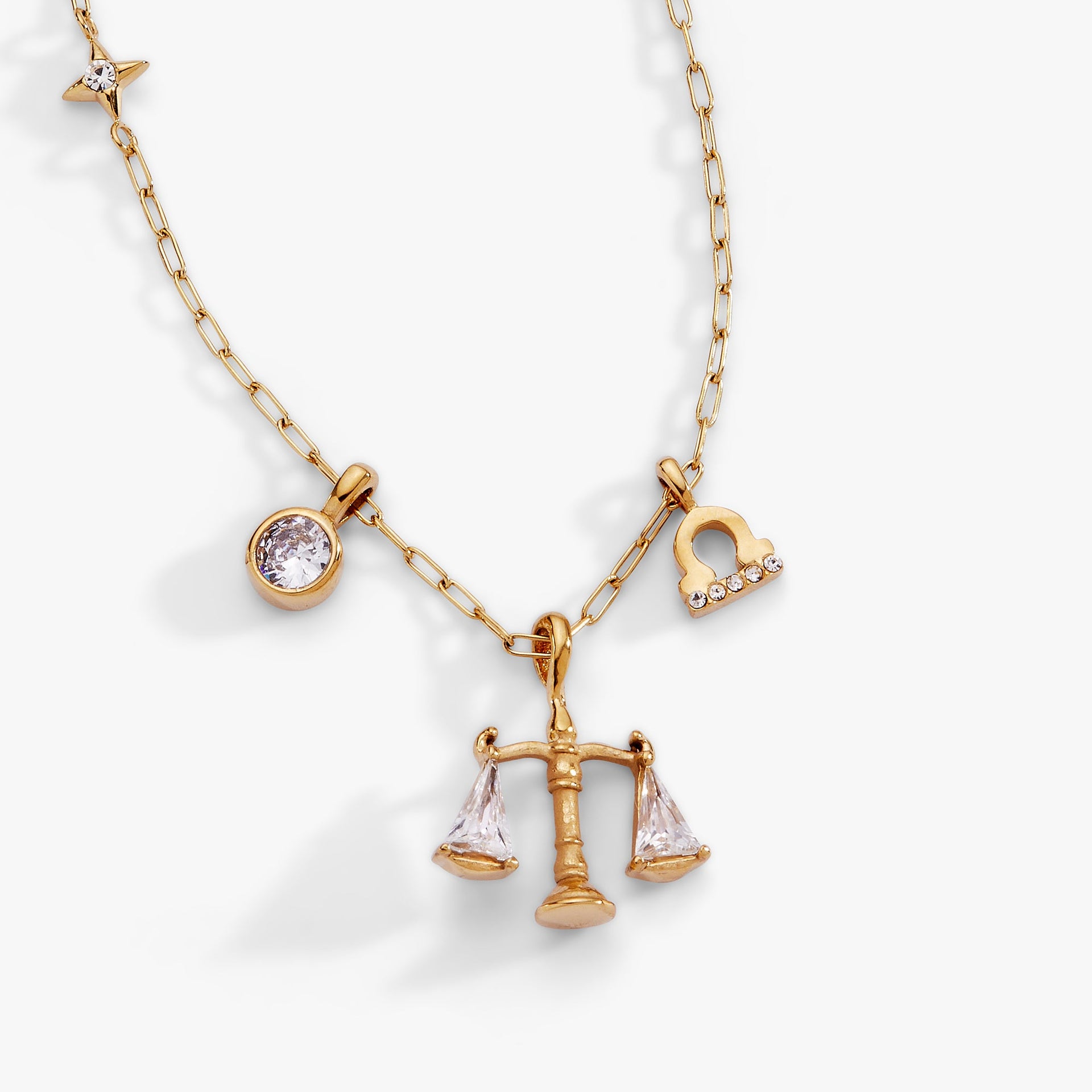 Libra Zodiac Charm Cluster Necklace in Gold-Plated Stainless Steel