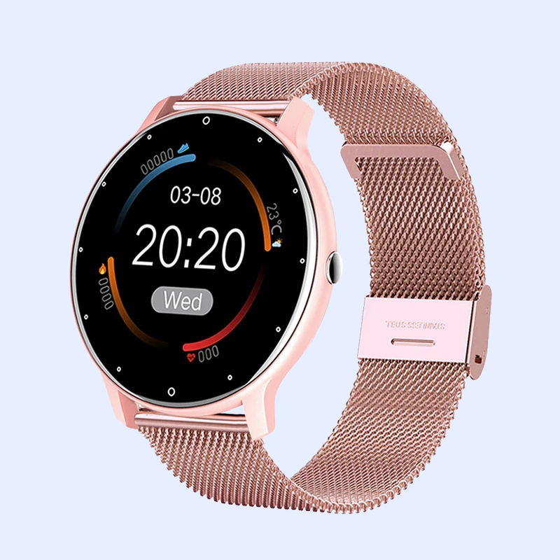 AquaSport™ Waterproof Smartwatch – Rose Gold Mesh Band & Fitness Tracker