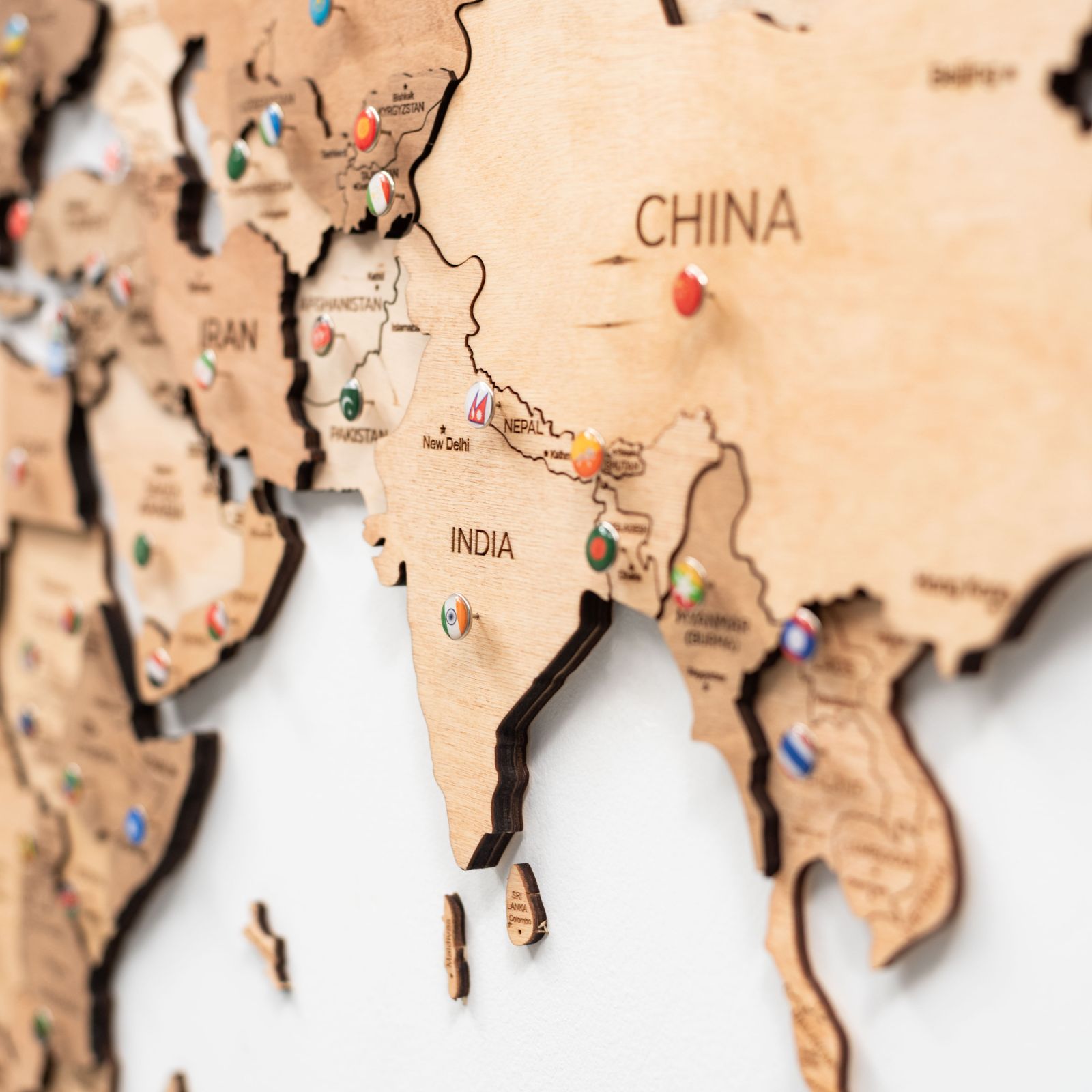 3D Wooden World Map Wall Art with Gold Accents for Home Decor