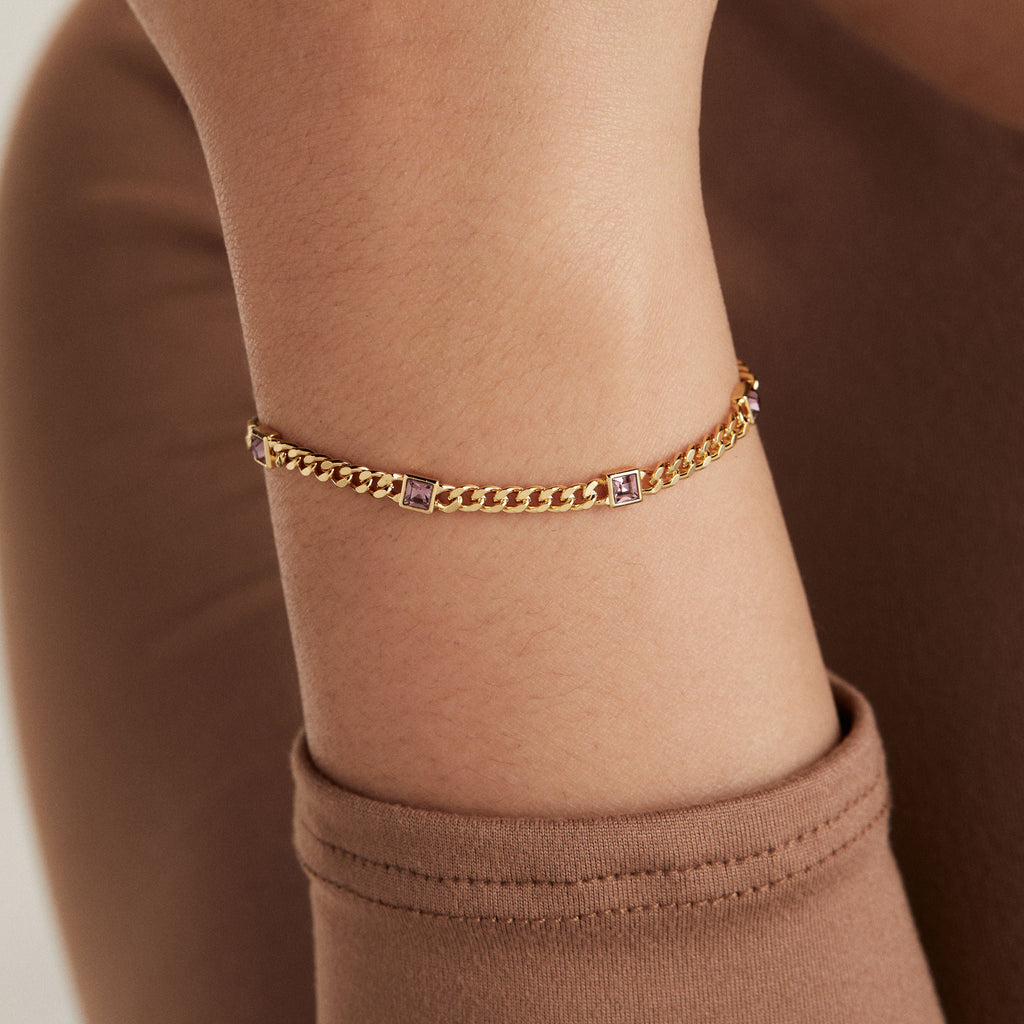 Light Amethyst Curb Chain Bracelet - June Birthstone Jewelry