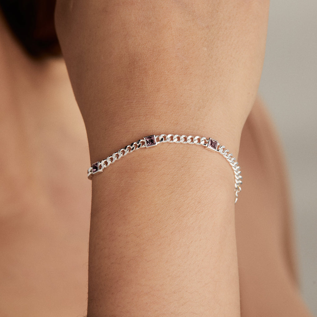 Light Amethyst Curb Chain Bracelet - June Birthstone Jewelry