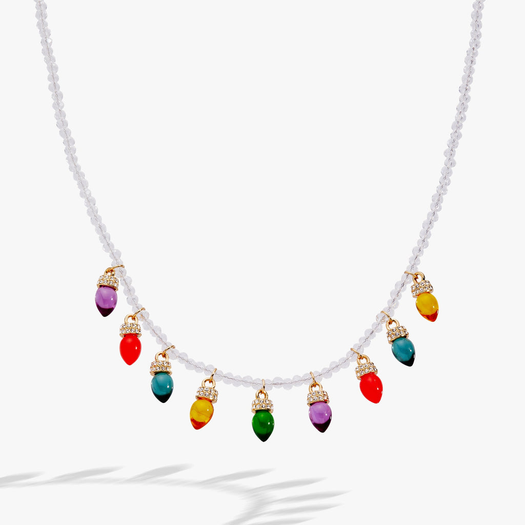 Festive Multi-Color Holiday Light Bulb Crystal Charm Necklace
