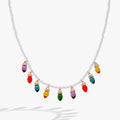 Festive Multi-Color Holiday Light Bulb Crystal Charm Necklace