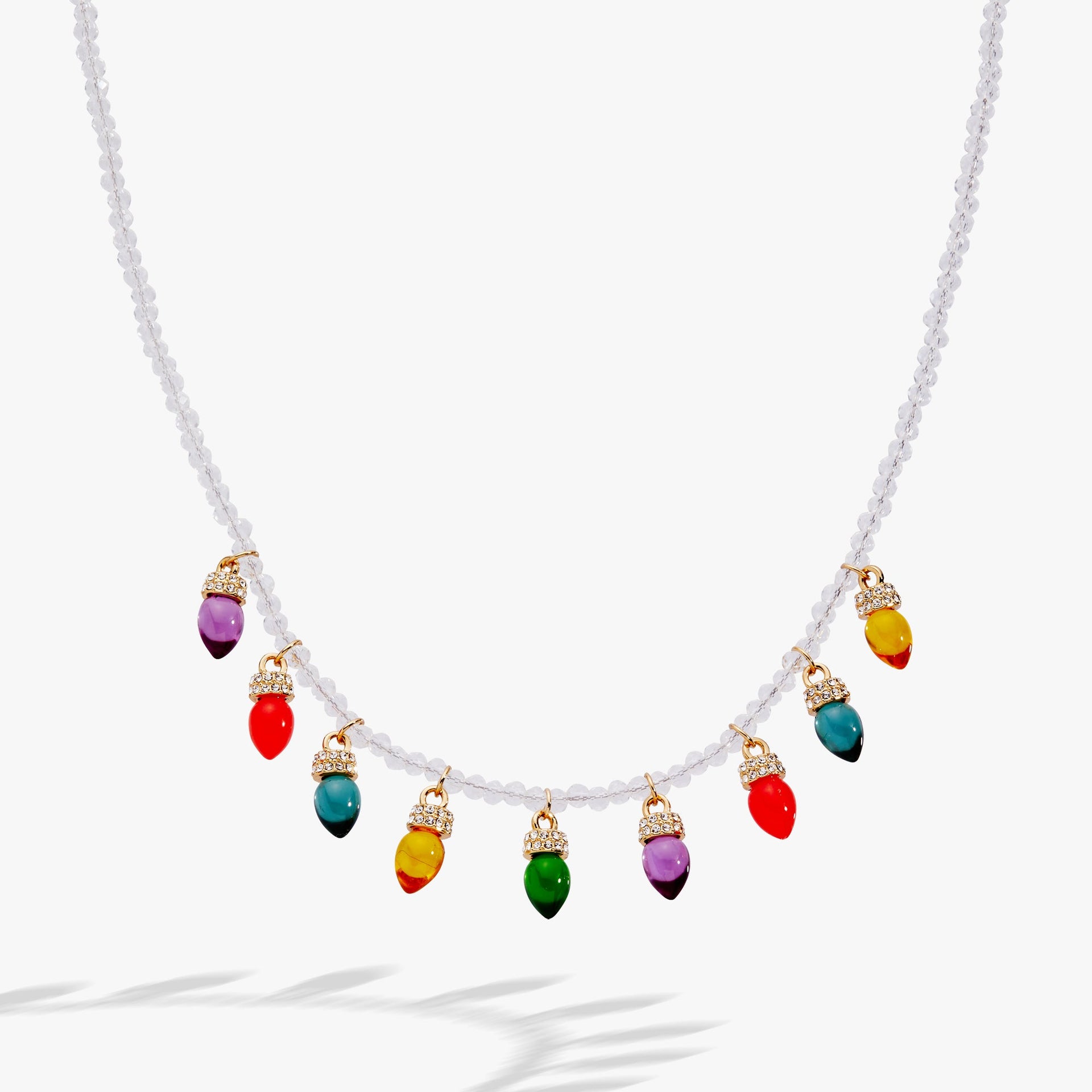 Festive Multi-Color Holiday Light Bulb Crystal Charm Necklace