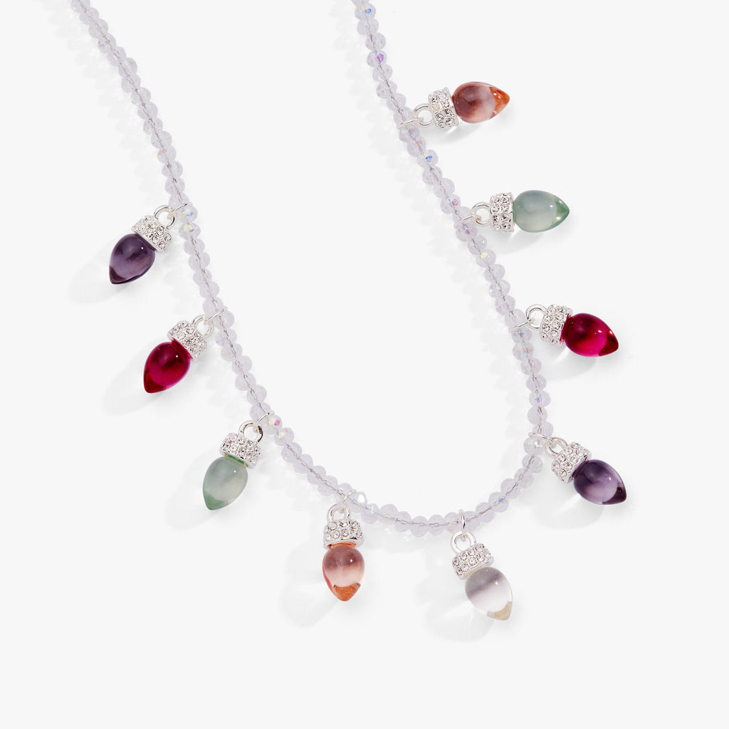 Christmas Muted Light Bulb Beaded Necklace with Crystal Accents