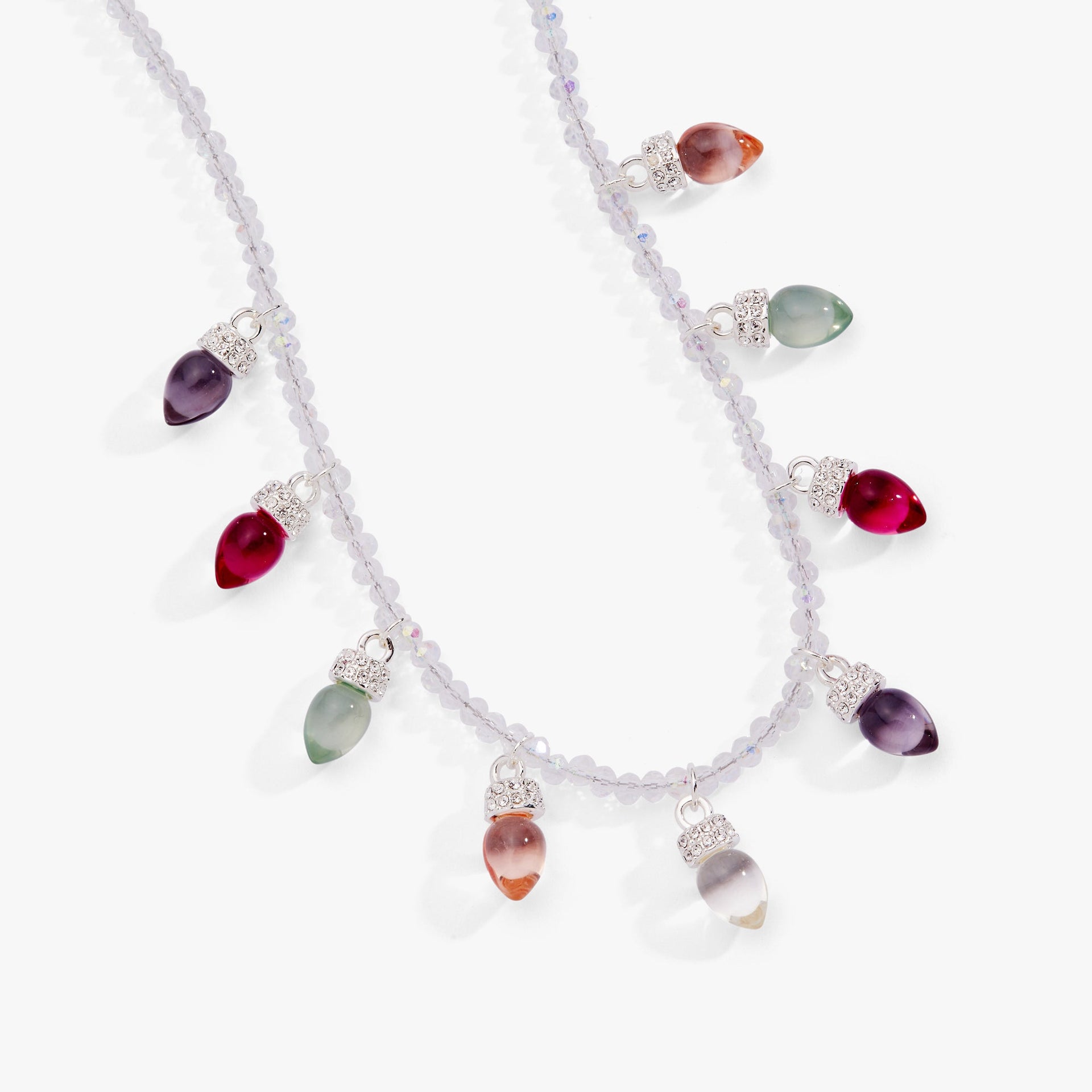 Christmas Muted Light Bulb Beaded Necklace with Crystal Accents