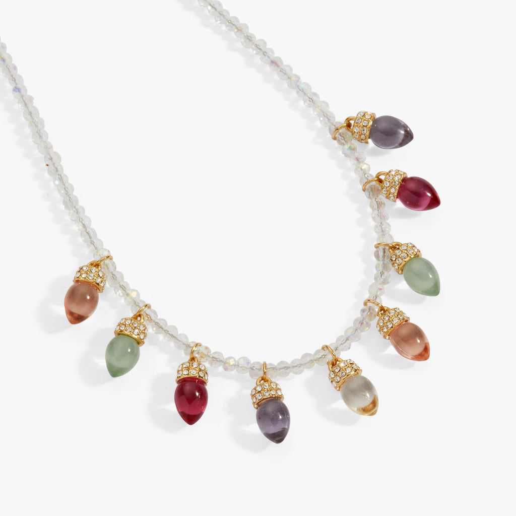 Christmas Muted Light Bulb Beaded Necklace with Crystal Accents