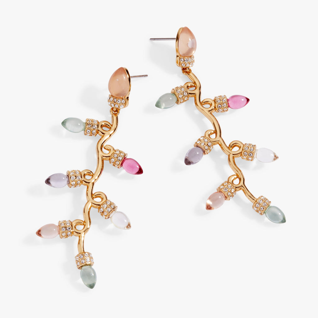 Muted Light Bulb Linear Drop Earrings with Crystal Pave Accents