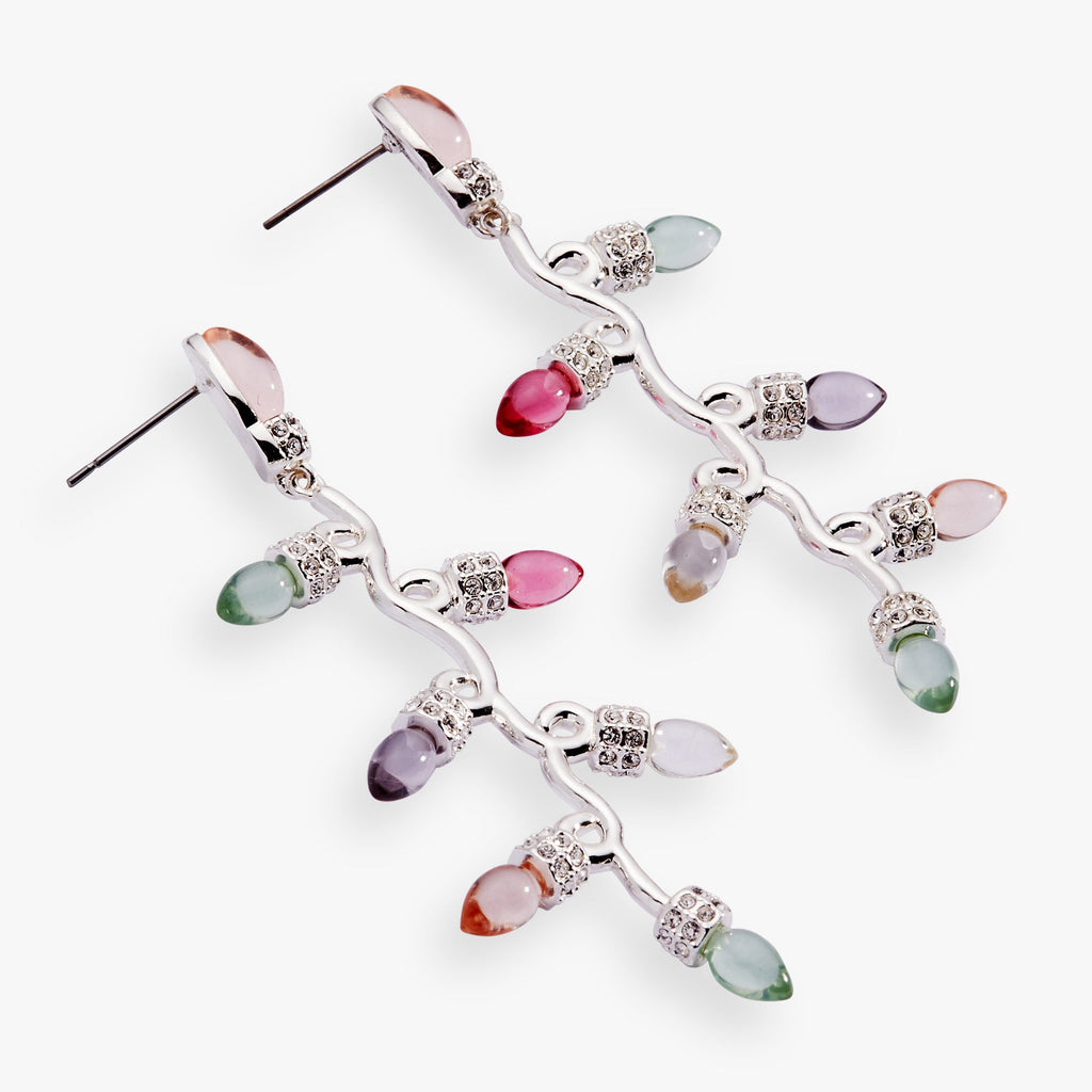 Muted Light Bulb Linear Drop Earrings with Crystal Pave Accents