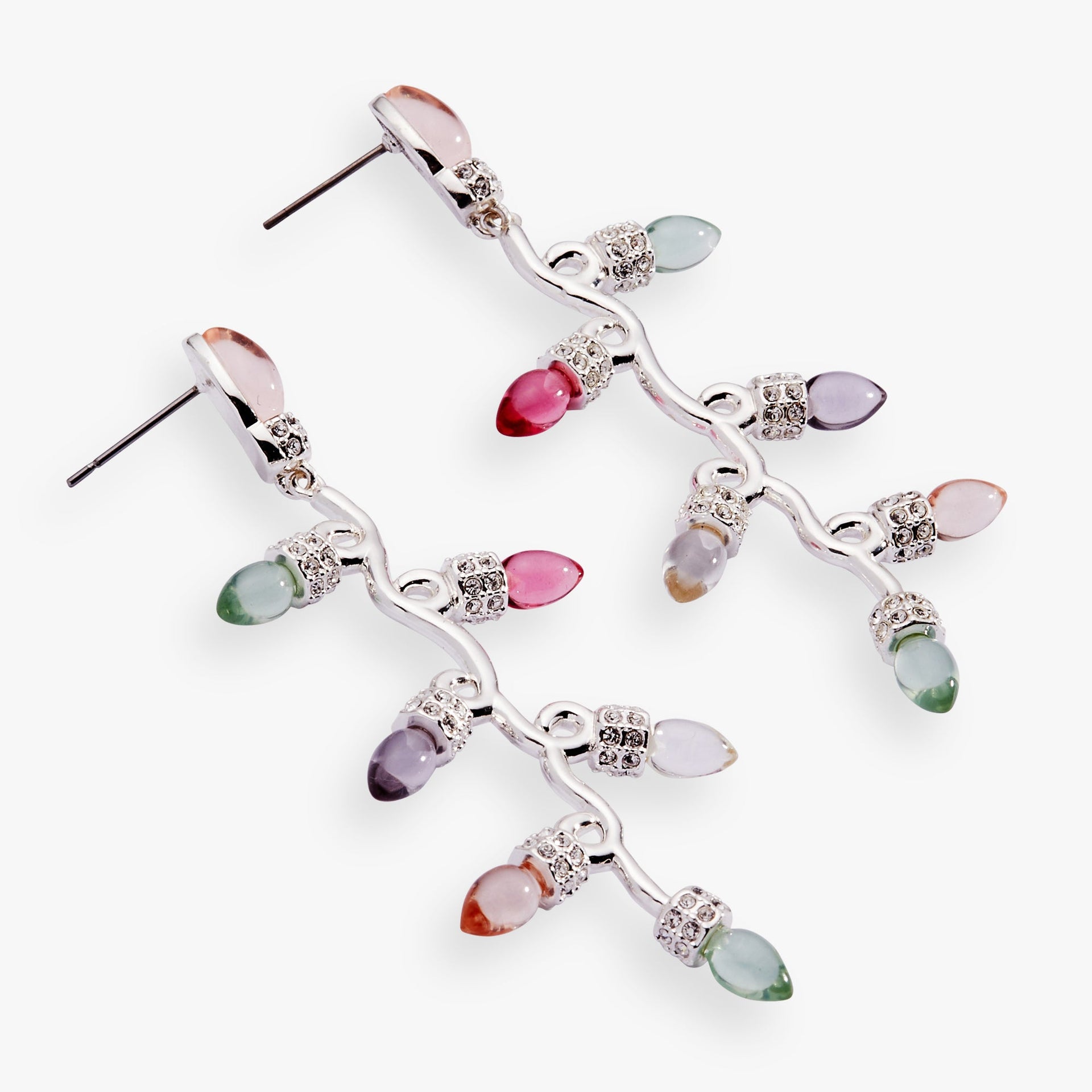 Muted Light Bulb Linear Drop Earrings with Crystal Pave Accents