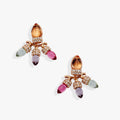 Festive gold-tone ear jacket earrings with colorful resin light bulbs and crystal pave accents.