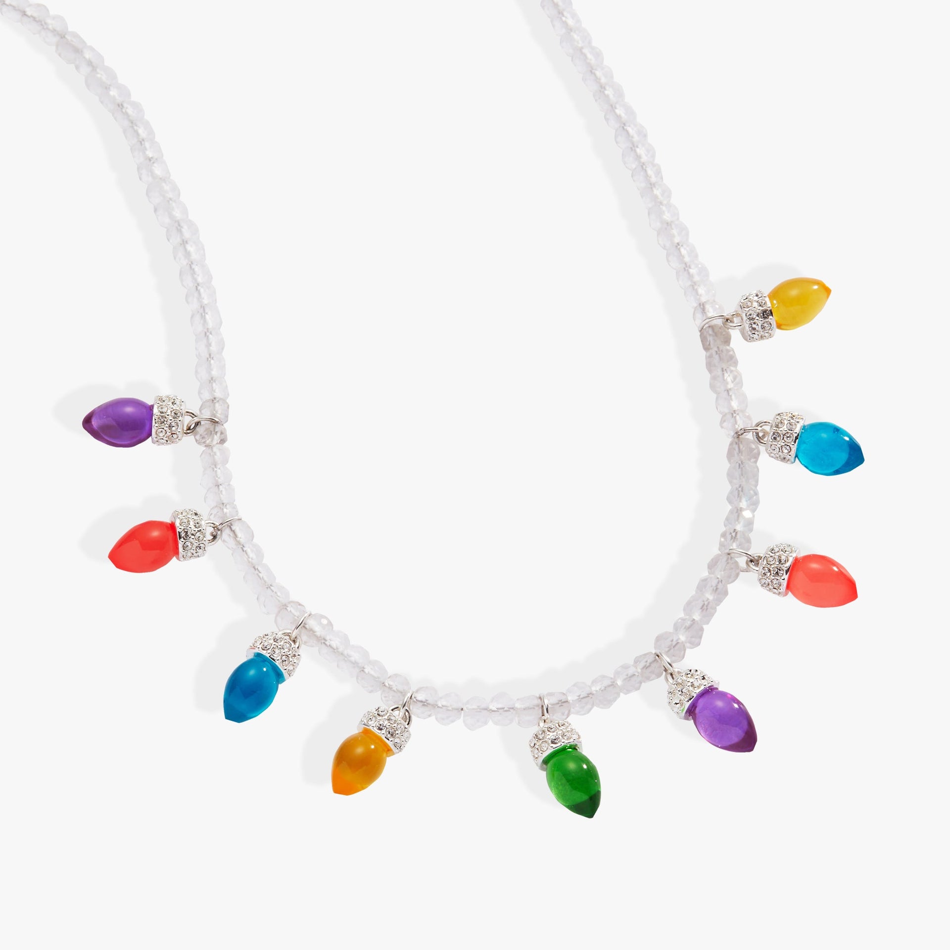 Festive Multi-Color Holiday Light Bulb Crystal Charm Necklace