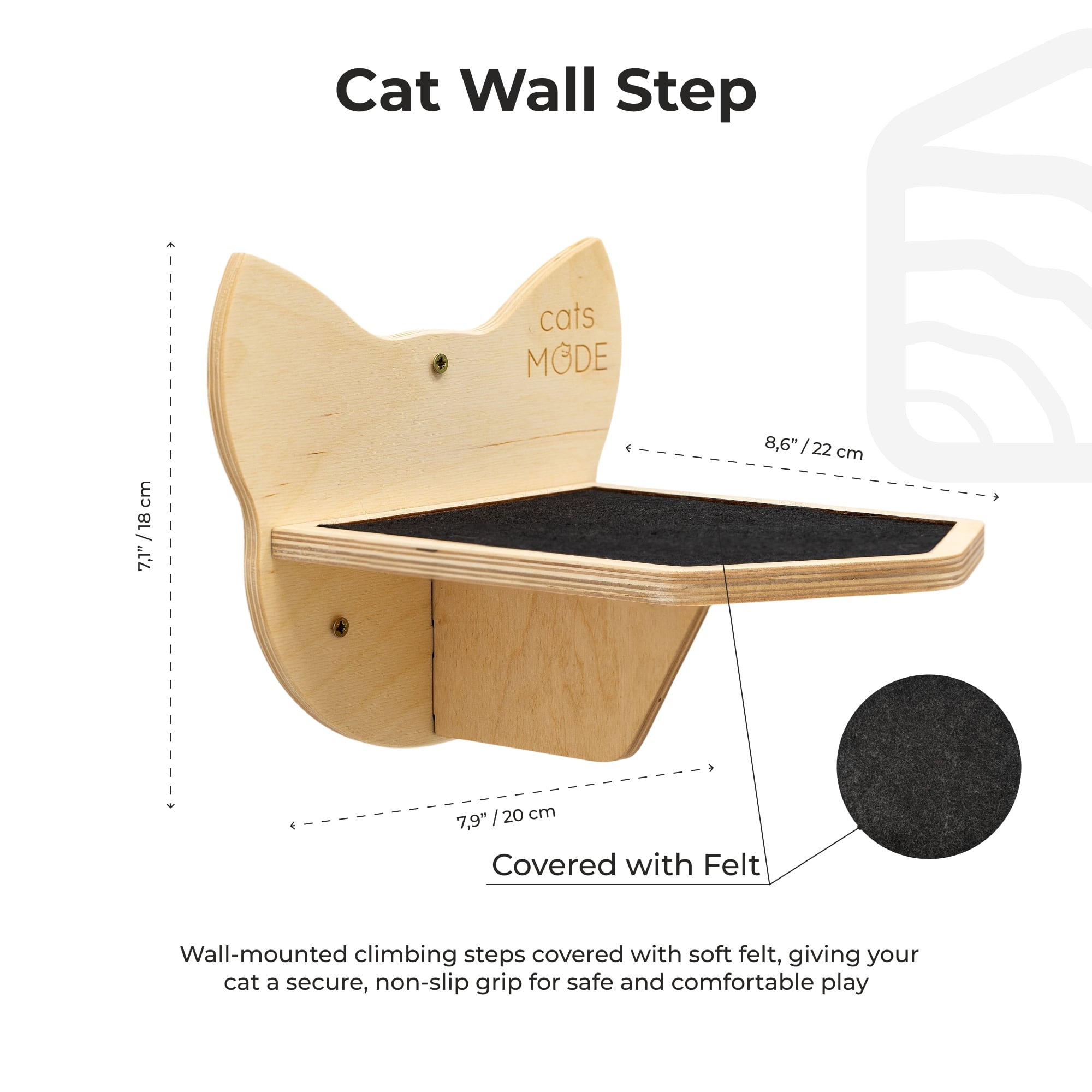 Wall-Mounted Wooden Cat Step - Lightweight Floating Climbing Shelf