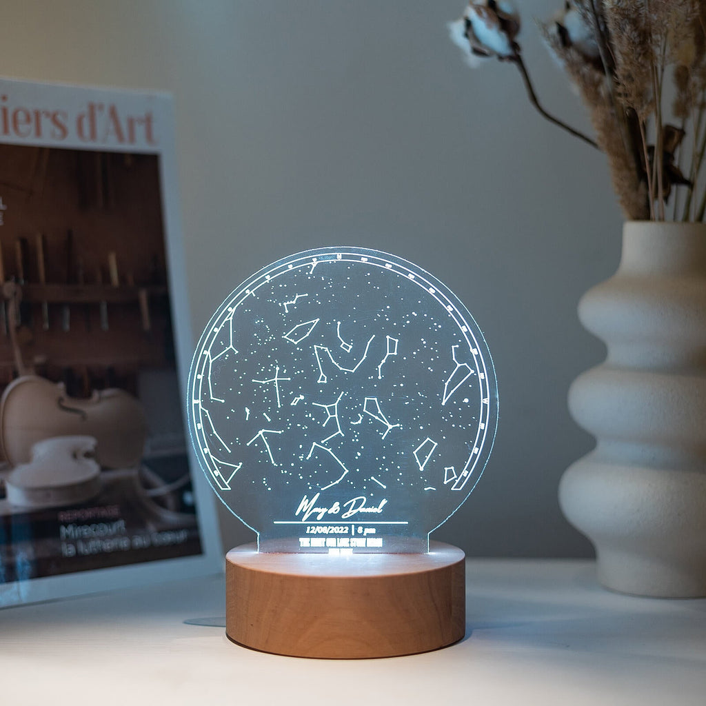 Custom Star Map Night Light – Minimalist Acrylic & Wood LED Decor