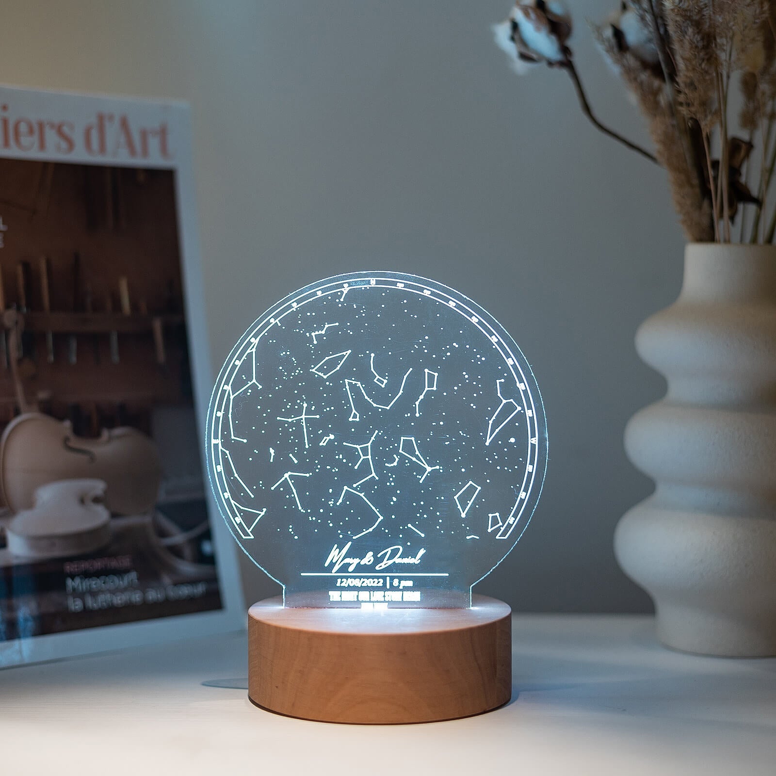 Custom Star Map Night Light – Minimalist Acrylic & Wood LED Decor