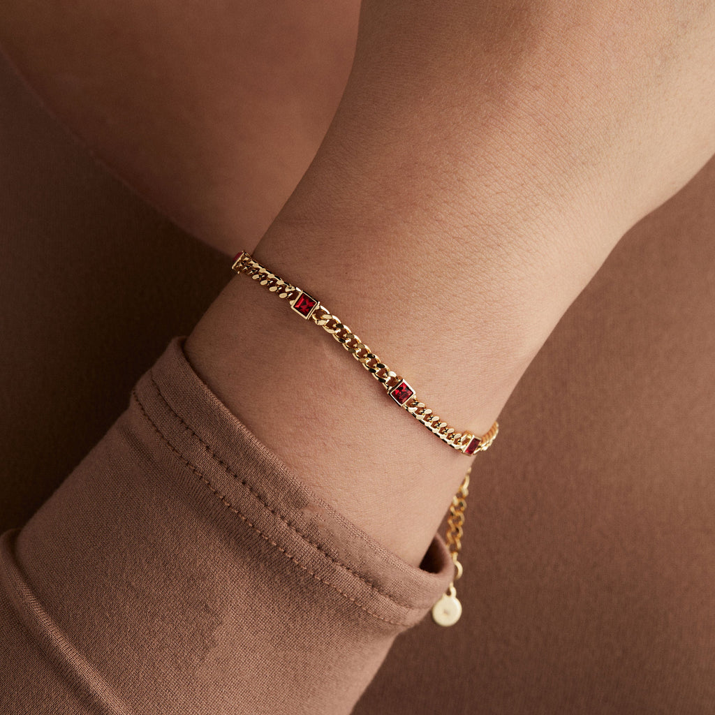 Ruby Curb Chain Bracelet - July Birthstone Jewelry