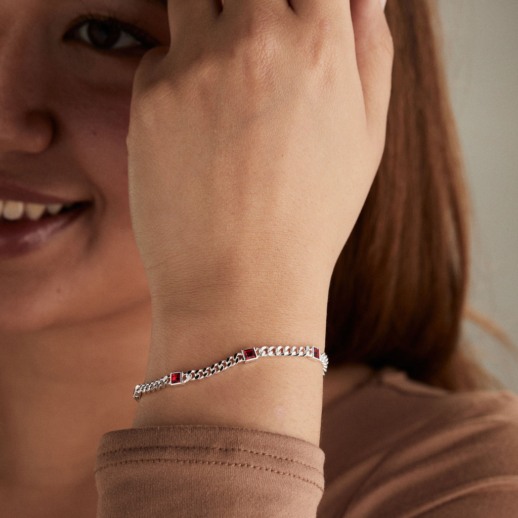 Ruby Curb Chain Bracelet - July Birthstone Jewelry