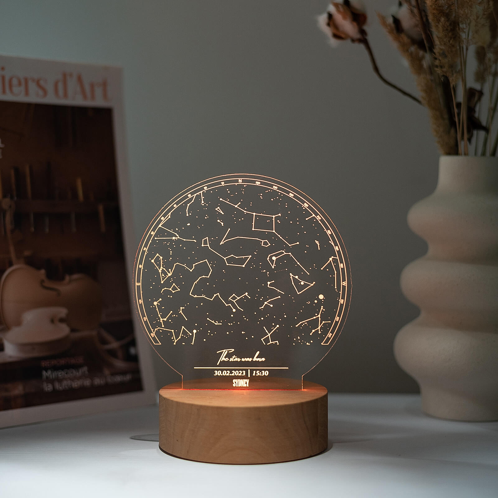 Custom Star Map Night Light – Minimalist Acrylic & Wood LED Decor
