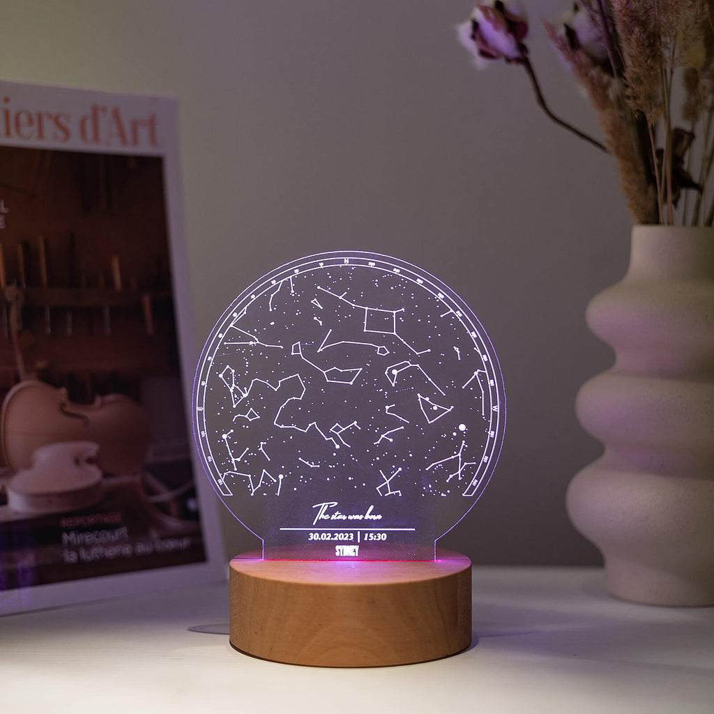 Custom Star Map Night Light – Minimalist Acrylic & Wood LED Decor