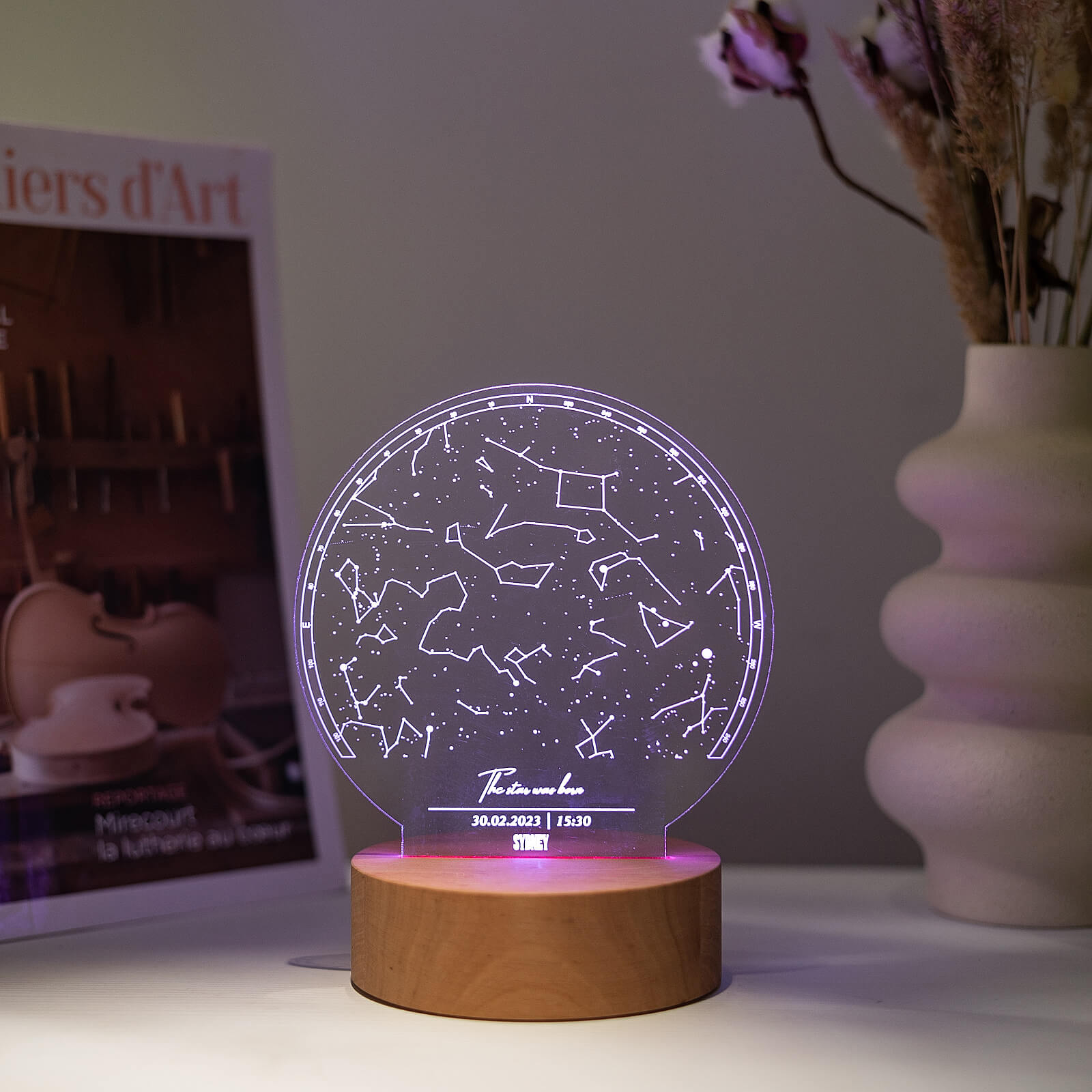 Custom Star Map Night Light – Minimalist Acrylic & Wood LED Decor