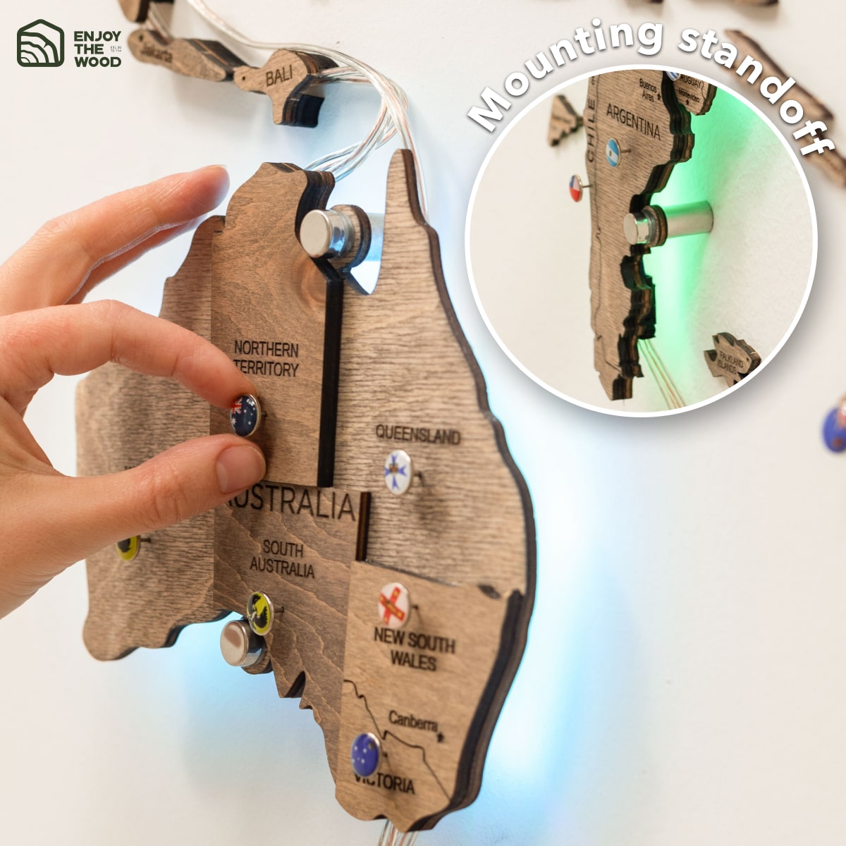 3D LED Wooden World Map 3.0 Terra