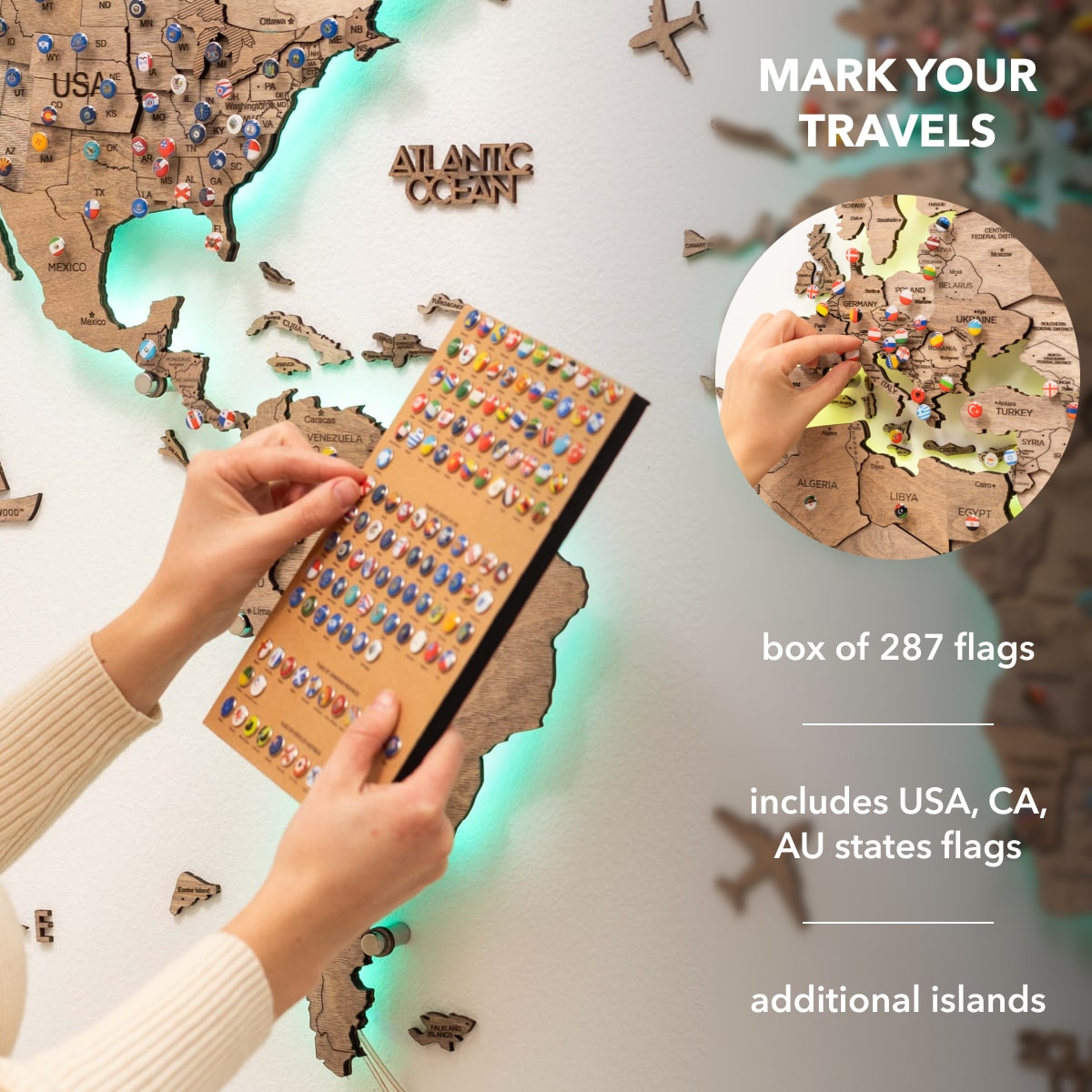 3D LED Wooden World Map 3.0 Terra