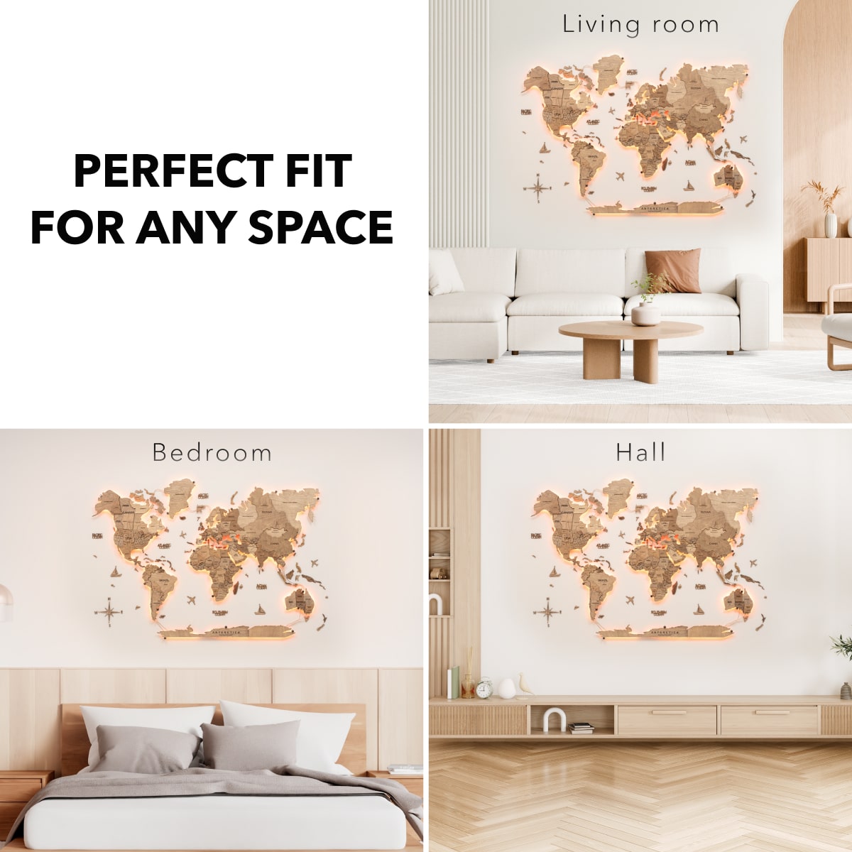 3D LED Wooden World Map 3.0 Terra