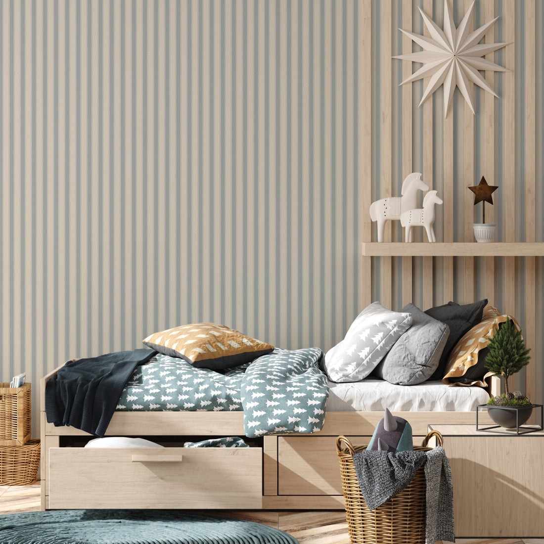 Curt Minimalist Striped Wallpaper in Beige, White, and Grey