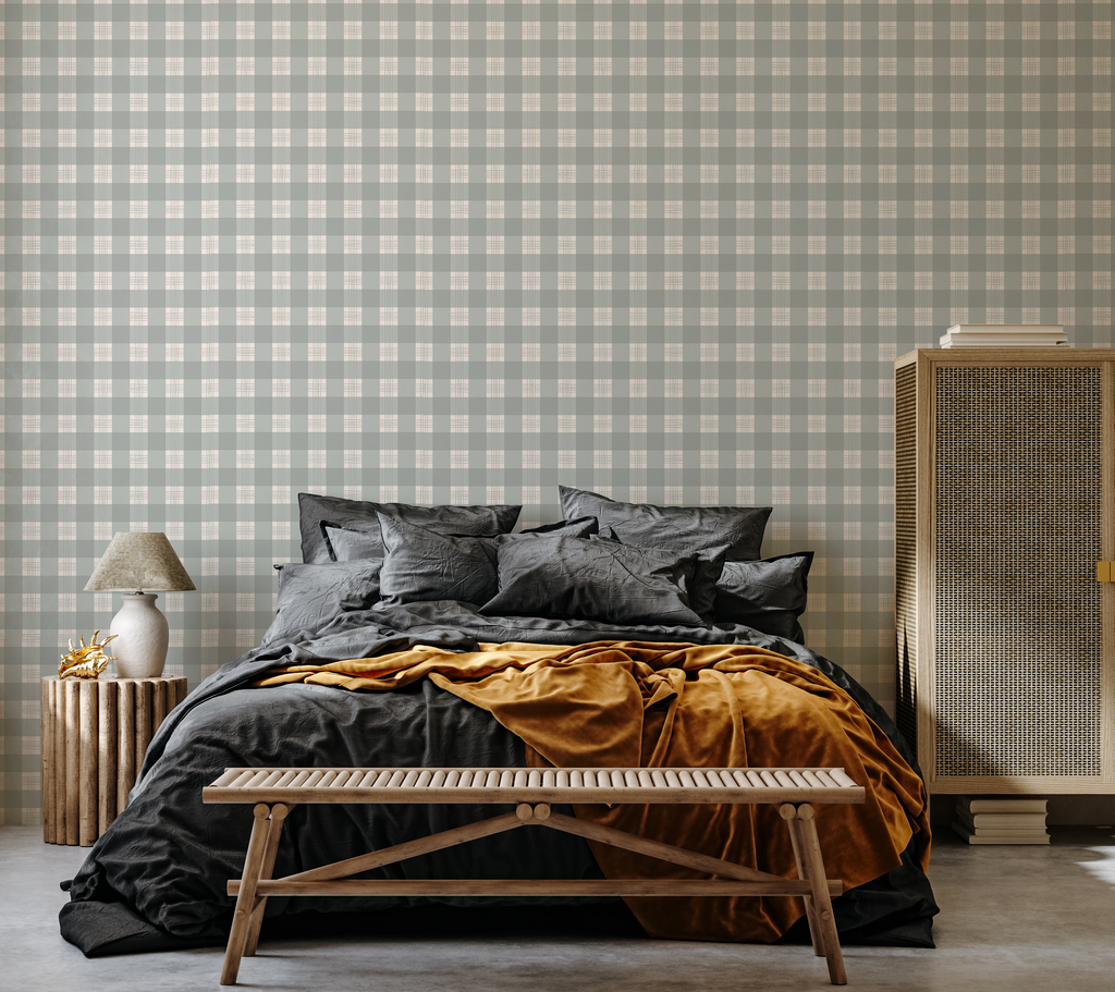 Declan Plaid Removable Wallpaper in Charcoal and Off-White