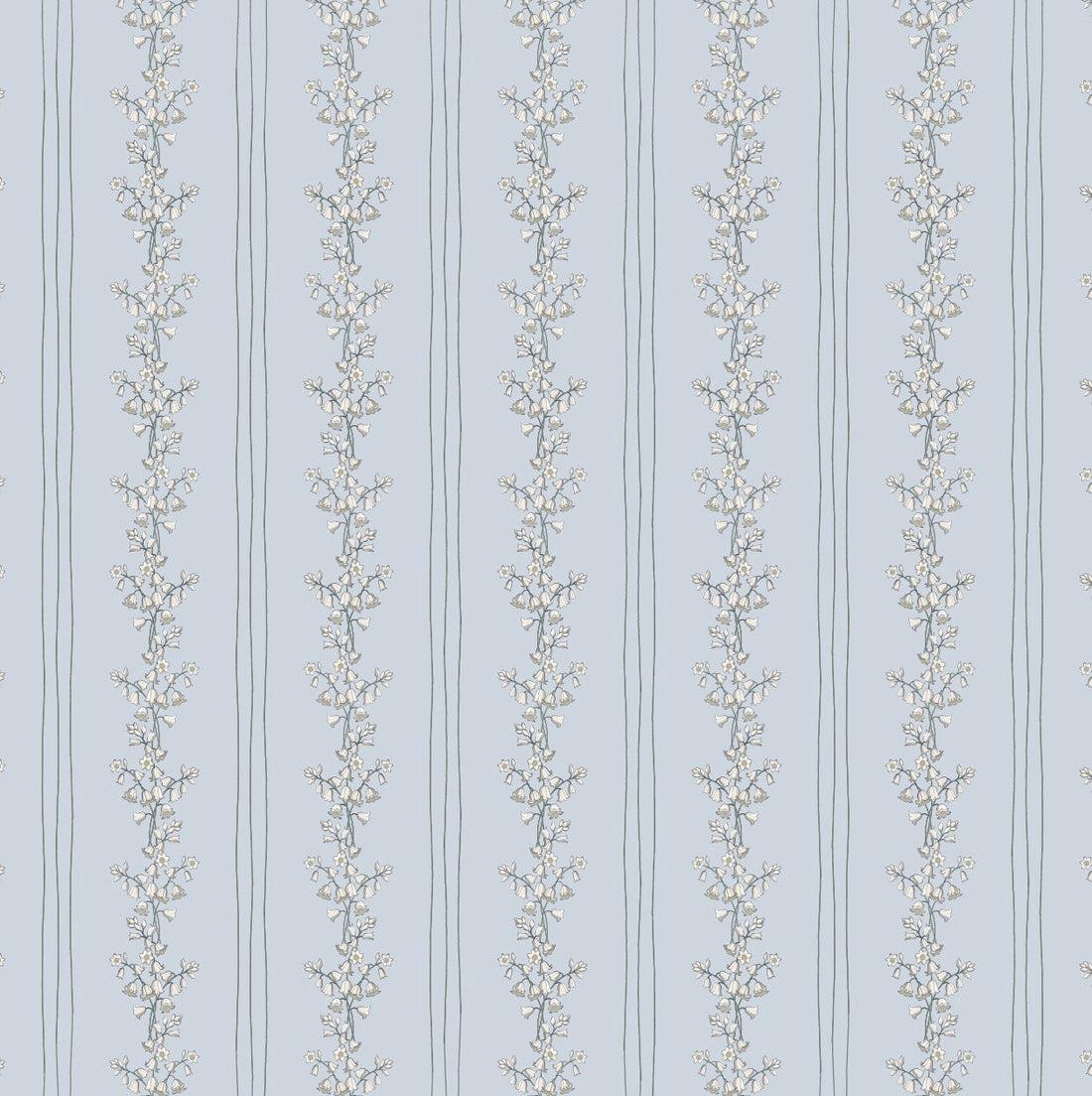 Janie Floral Wallpaper in Blue, White, Charcoal, and Cream