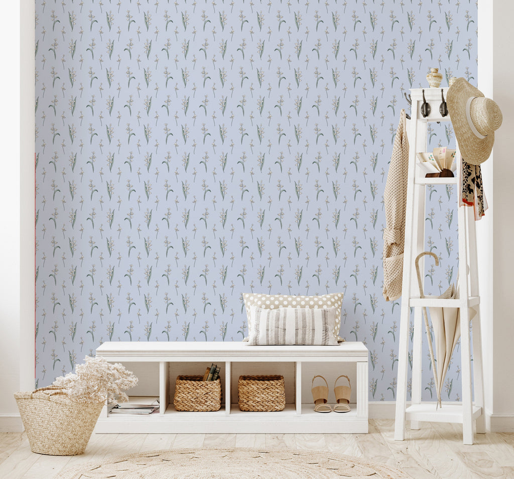Bria Floral Removable Wallpaper in Beige, Pale Blue and Green