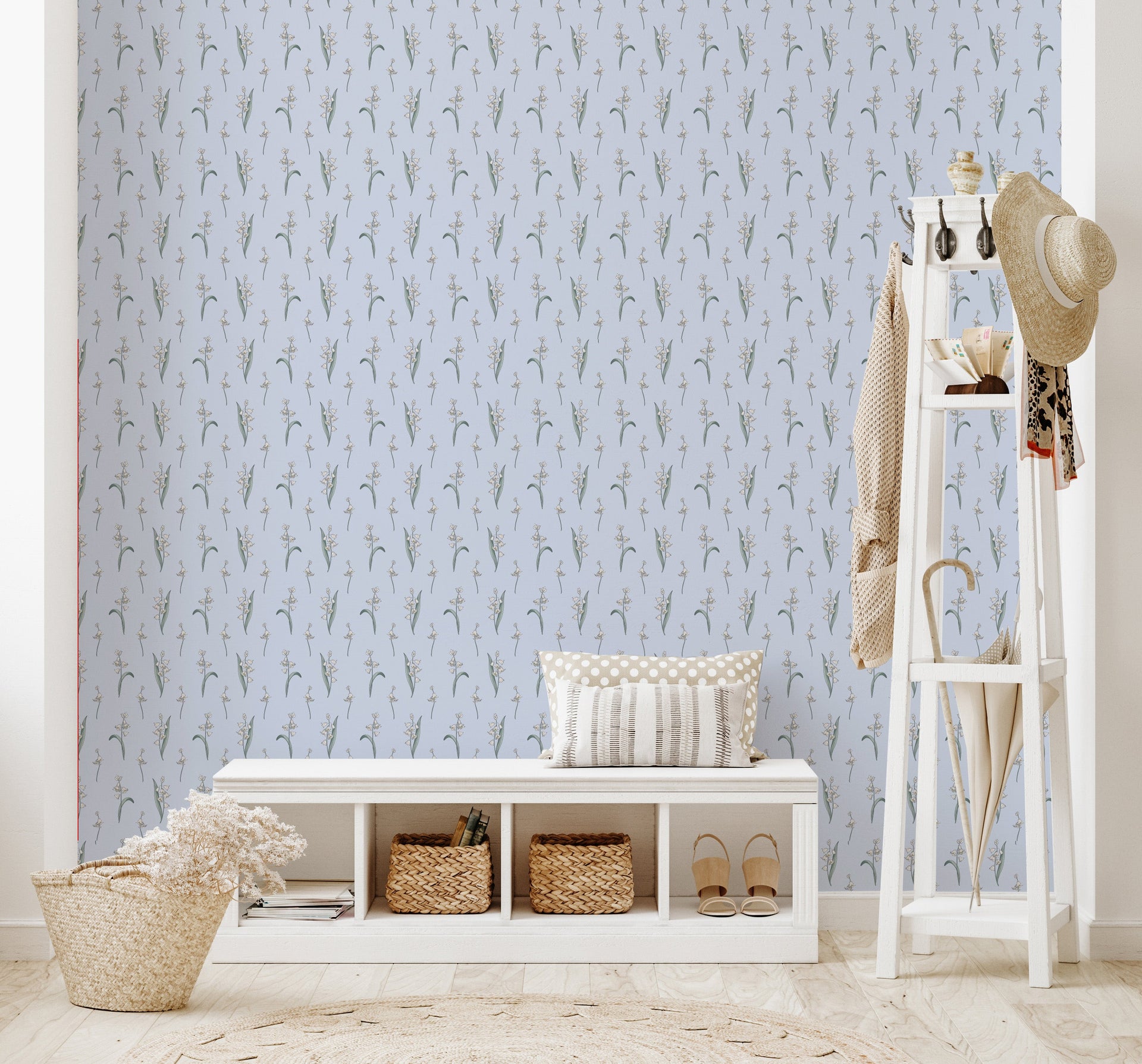 Bria Floral Removable Wallpaper in Beige, Pale Blue and Green