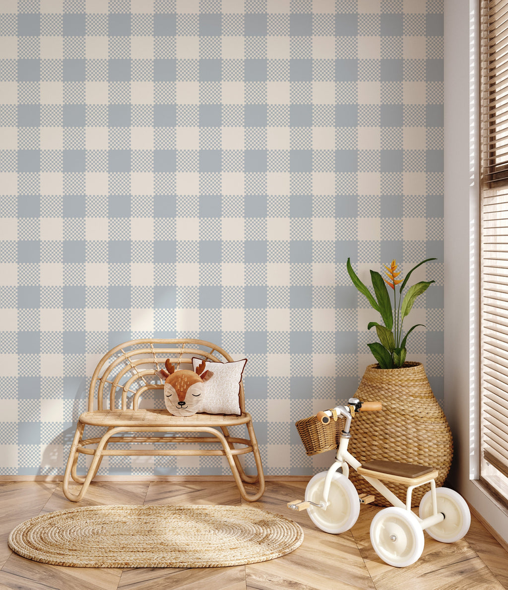 Stetson Geometric Wallpaper, Classic Blue and White