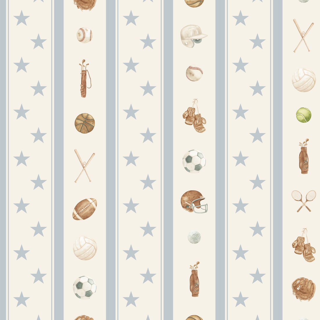 Lawson Striped Wallpaper in Cream, Blue and Brown for Nursery