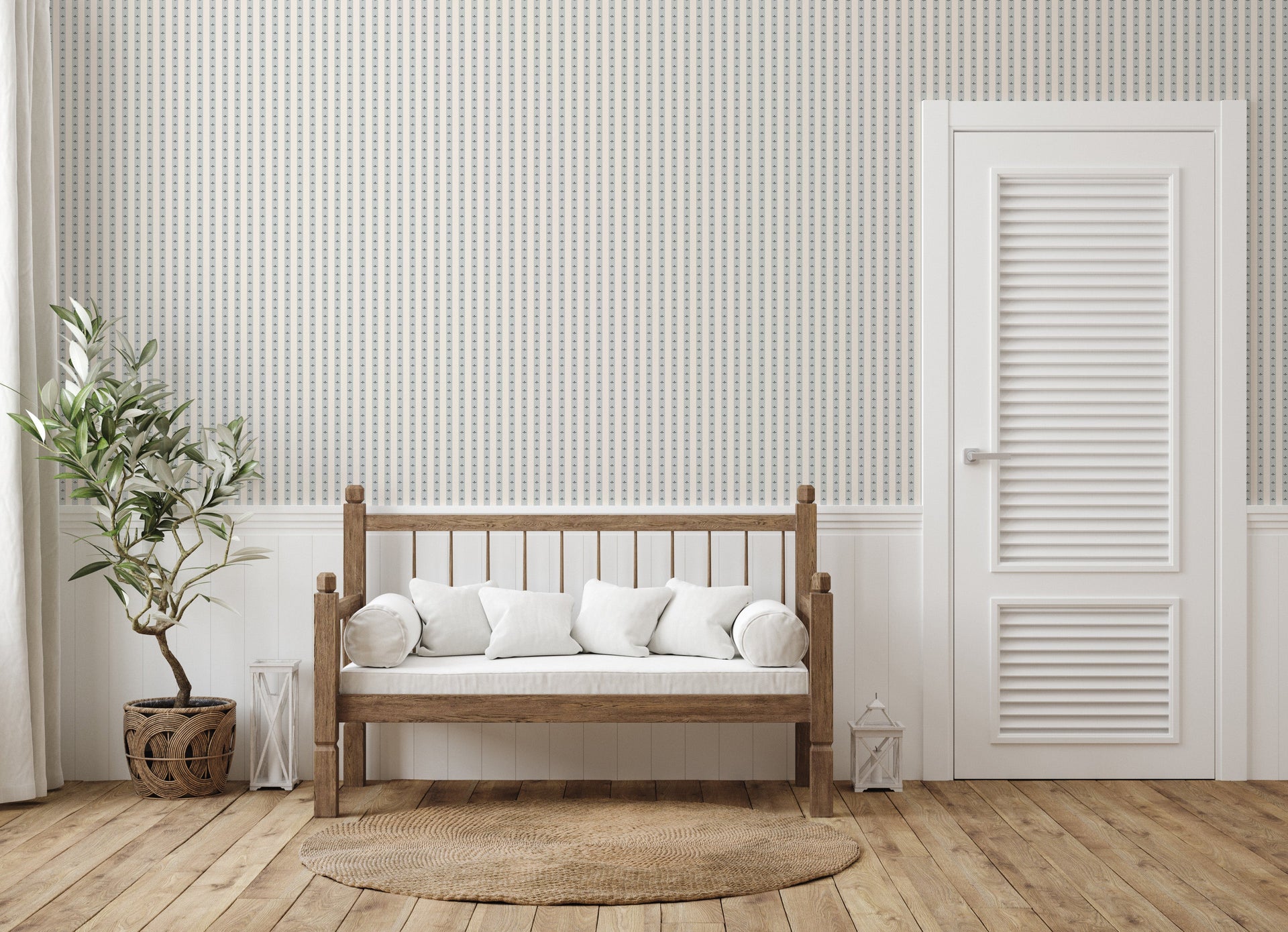 Boden Striped Wallpaper in Beige, Gold, Blue and White