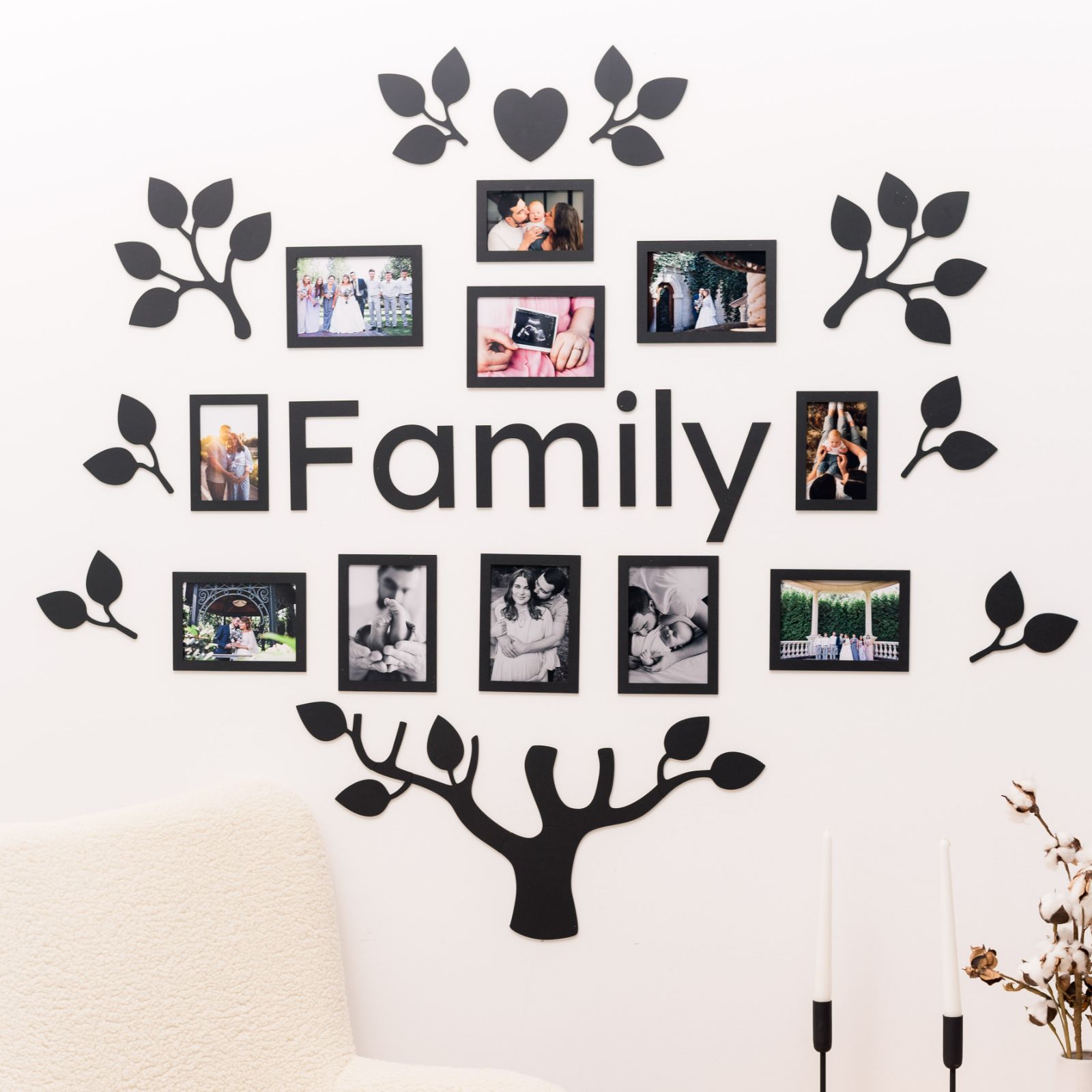 Black Ember LED Family Tree Wall Art with Warm Glow Lighting