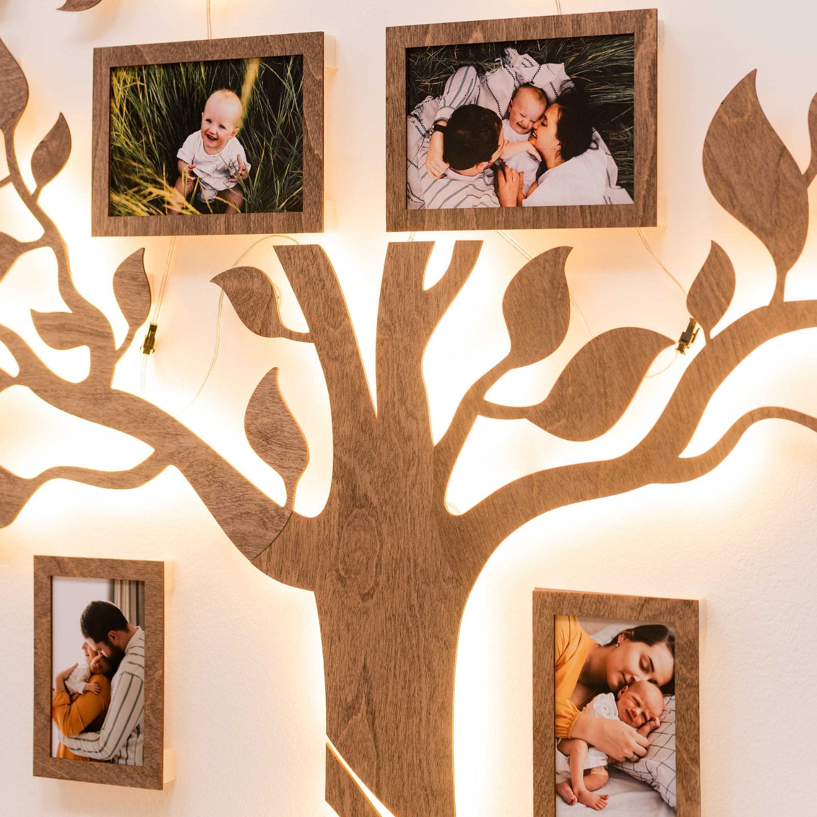 Nova Wooden LED Family Tree Wall Decor with Soft Glow Lighting