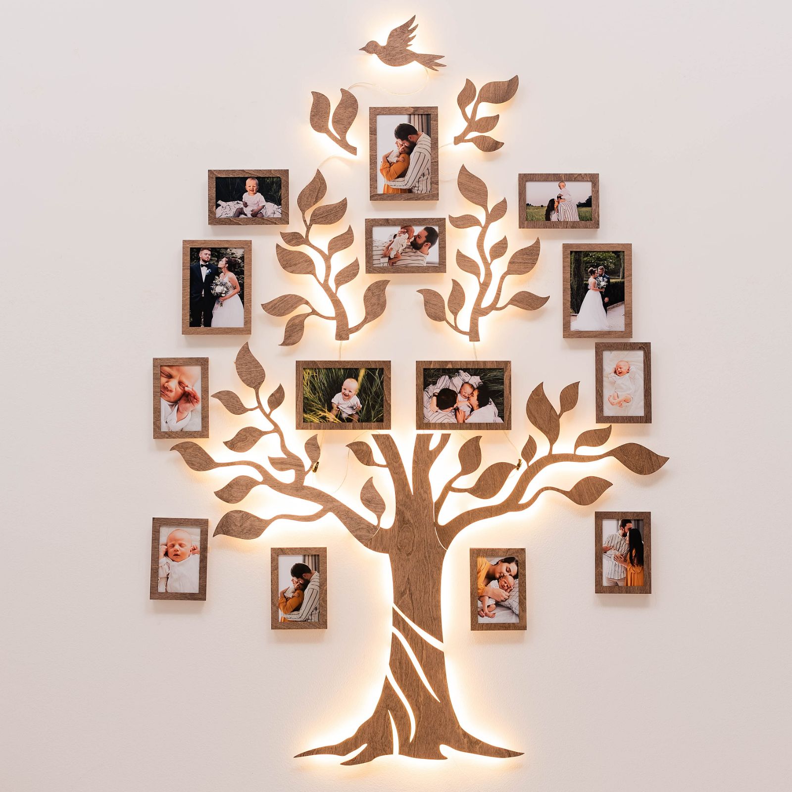 Nova Wooden LED Family Tree Wall Decor with Soft Glow Lighting